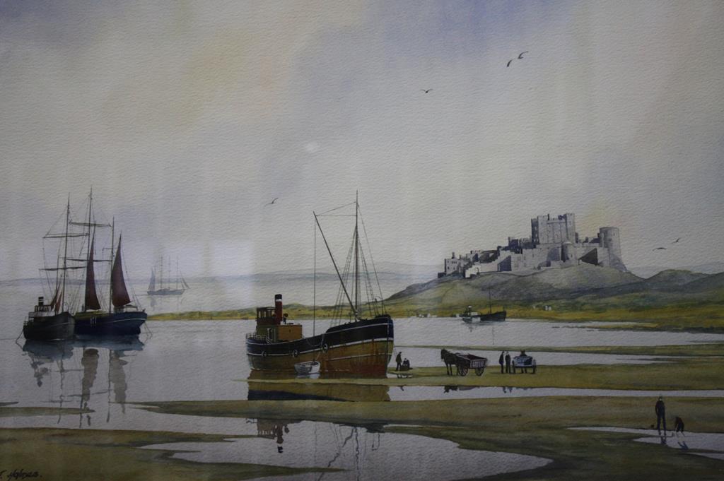 John J. Holmes, watercolour, signed, 'View of Bamburgh Castle', 30 x 50cm