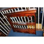 Mahogany open shelves with three drawers, 108cm wide