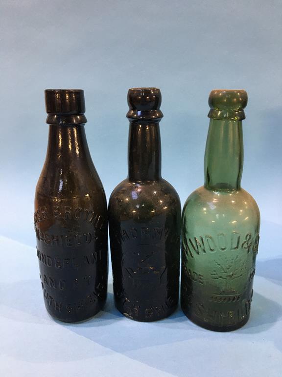 Twelve glass advertising bottles 'South Shields' to include; P. V. Tinwell, R. Henderson, M. Wood - Image 3 of 6