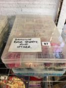 Three boxes of beads - semi precious and smokey quartz, rose quartz, chalcedony, apetite,