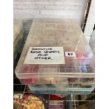 Three boxes of beads - semi precious and smokey quartz, rose quartz, chalcedony, apetite,