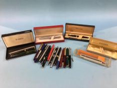 Box of Sheaffer, Parker pens etc.