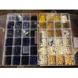 Two boxes of beads - lapis lazuli, quartzite, sodalite, citrine, shell etc.
