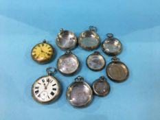 Eight silver pocket watch cases, total weight 376 grams and two silver pocket watches