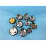 Eight silver pocket watch cases, total weight 376 grams and two silver pocket watches