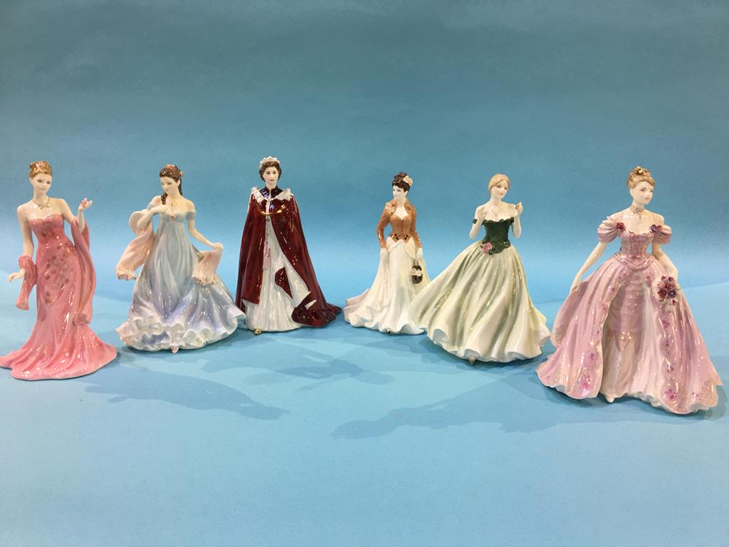 Three Royal Worcester figures and three Coalport figures