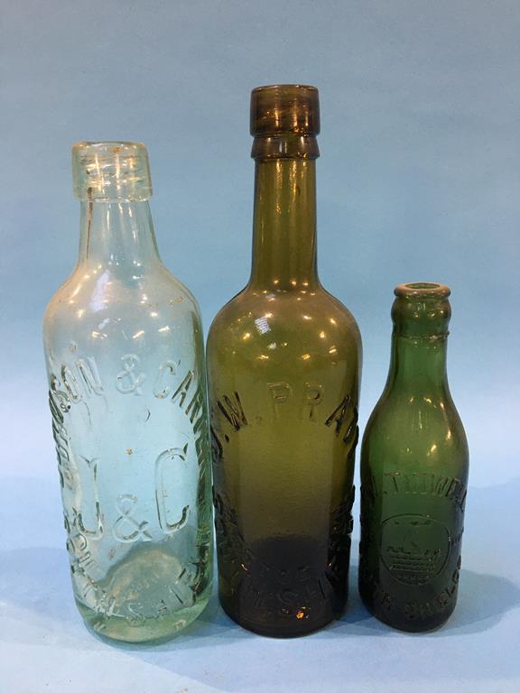 Twelve glass advertising bottles 'South Shields' to include; P. V. Tinwell, R. Henderson, M. Wood - Image 6 of 6