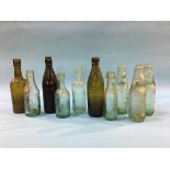 Ten glass advertising bottles; James Grieves, South Shields, Goodard and Reeve, Shildon, Four
