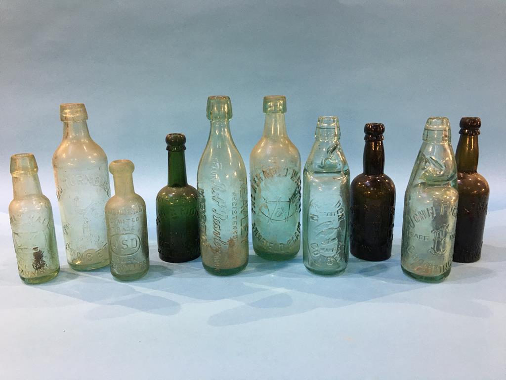 Ten glass advertising bottles to include The Aerated Water Co., Annfield Plain, James Hall,