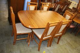 Pine dining table and six chairs