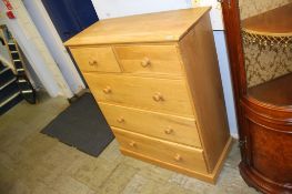 Pale oak modern chest of drawers, 96cm wide, 43cm deep