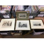 Four prints; Guild Hall Newcastle, Whitby, RGS Newcastle and T. M. Richardson street scene