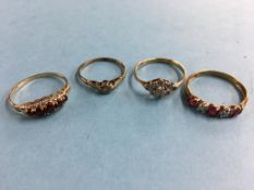 Four 9ct gold dress rings, weight 4.8 grams