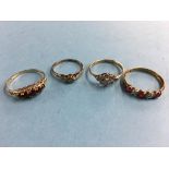 Four 9ct gold dress rings, weight 4.8 grams