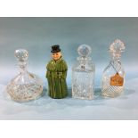 Three decanters and a Continental figural decanter