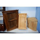 Pine wall cabinet, a corner cabinet and an oak cabinet