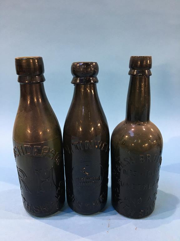 Twelve glass advertising bottles 'South Shields' to include; P. V. Tinwell, R. Henderson, M. Wood - Image 4 of 6