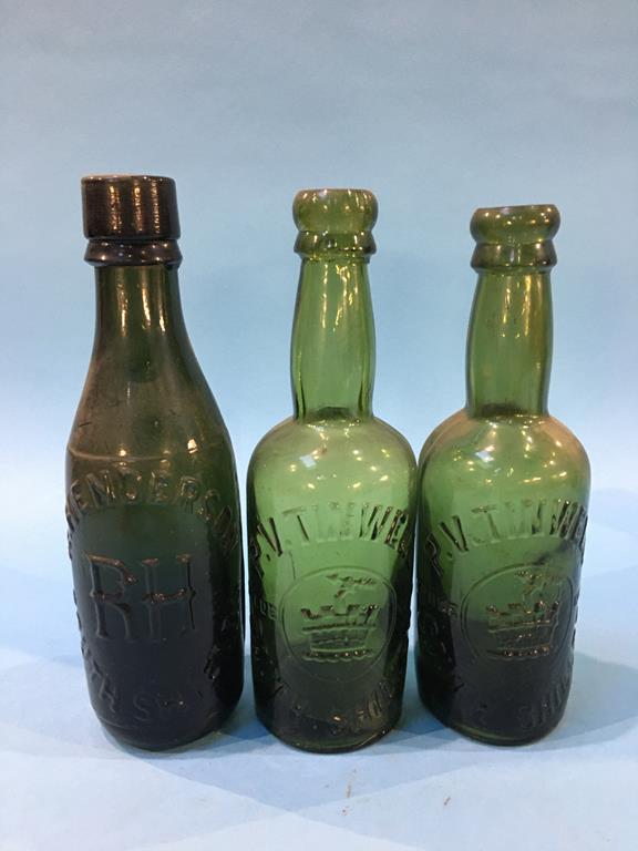 Twelve glass advertising bottles 'South Shields' to include; P. V. Tinwell, R. Henderson, M. Wood - Image 5 of 6