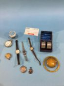 Pair of boxed silver napkin rings, silver medal, bangle etc.