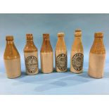 Six stoneware advertising bottles, M. Sutheran, Houghton le Spring, Tom Sutheran, East Rainton, G.