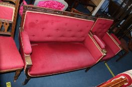 An Edwardian mahogany settee and armchair