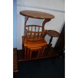 Oval magazine rack, pine nest of tables etc.