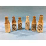 Six stoneware advertising bottles, Alexr Deuchar, William Row's, 'Tyneside Direct Supply', J.