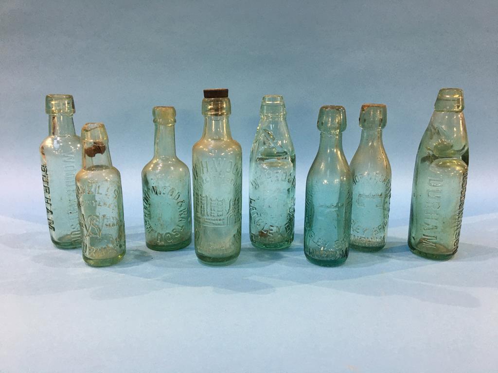 Eight glass advertising bottles from Durham to include, 2 Jessop and Foster, Wm Hedley, 3 Wood and