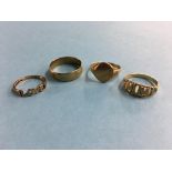 Three 9ct gold rings, weight 9.6 grams