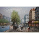 Burnett, oil on canvas, signed, 'Parisian canal scene', 60 x 90cm