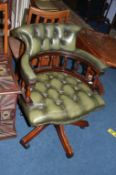 A Chesterfield green leather office chair