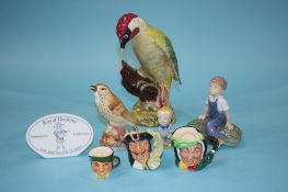 Beswick woodpecker, Copenhagen figure, Royal Doulton jug etc.