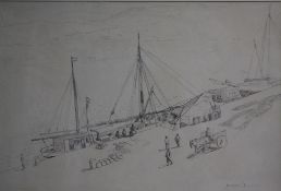 Wilson, pen and ink, signed, dated **60, 'Sailing barge at Quayside', 39 x 57cm