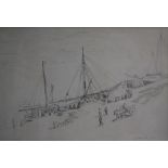 Wilson, pen and ink, signed, dated **60, 'Sailing barge at Quayside', 39 x 57cm