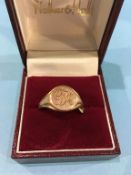 A 9ct gents signet ring, 8g and one other