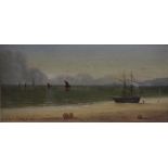 J.E. Colling (pair), oil on canvas, signed, dated 1909, 'Seascapes', 15 x 30cm