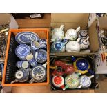 Quantity of tea pots and blue and white china