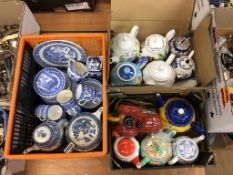 Quantity of tea pots and blue and white china