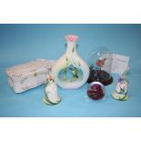 Franz Porcelain bells and a vase, a Franklin Mint box etc.