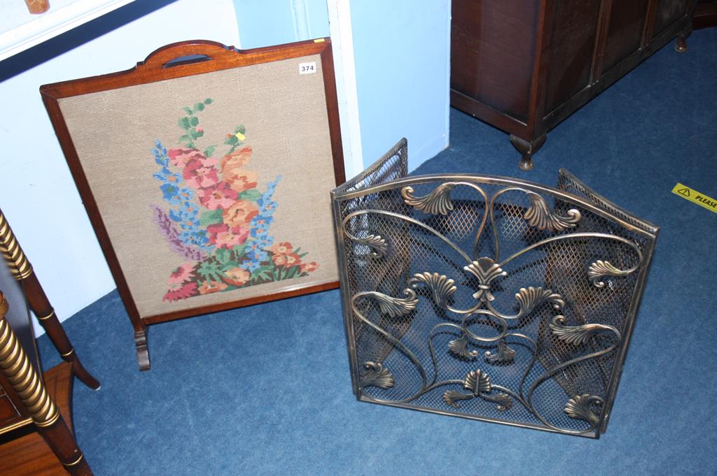 Metal work fire screen and needlework fire screen (2)