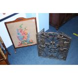 Metal work fire screen and needlework fire screen (2)