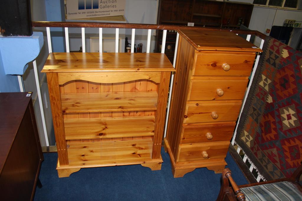Pine bookcase and pine chest of drawers, 83 x 46cm wide