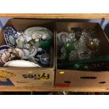 Two boxes of assorted glass and china