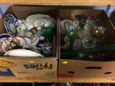 Two boxes of assorted glass and china