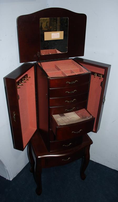 Reproduction mahogany jewellery cabinet, 43cm wide