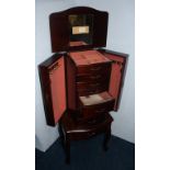 Reproduction mahogany jewellery cabinet, 43cm wide
