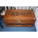 Carved Oriental camphorwood chest, 86cm wide