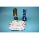Miners lamp, glass vase and Victorian plate