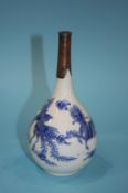 Blue and white bottle vase 20 cm height