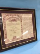 Framed share certificate